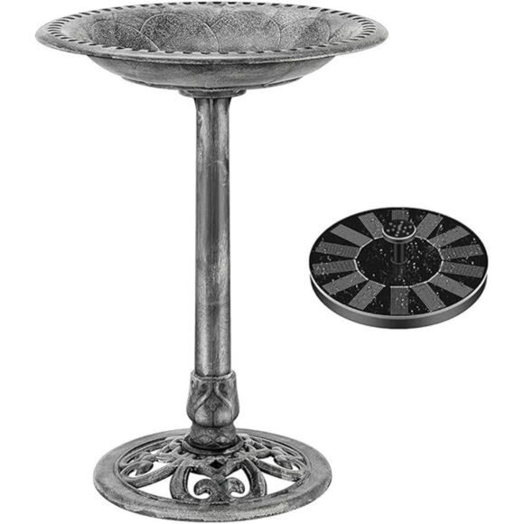 Polyresin Antique Outdoor Gray Garden Bird Bath and Solar Powered - Picture 7 of 7